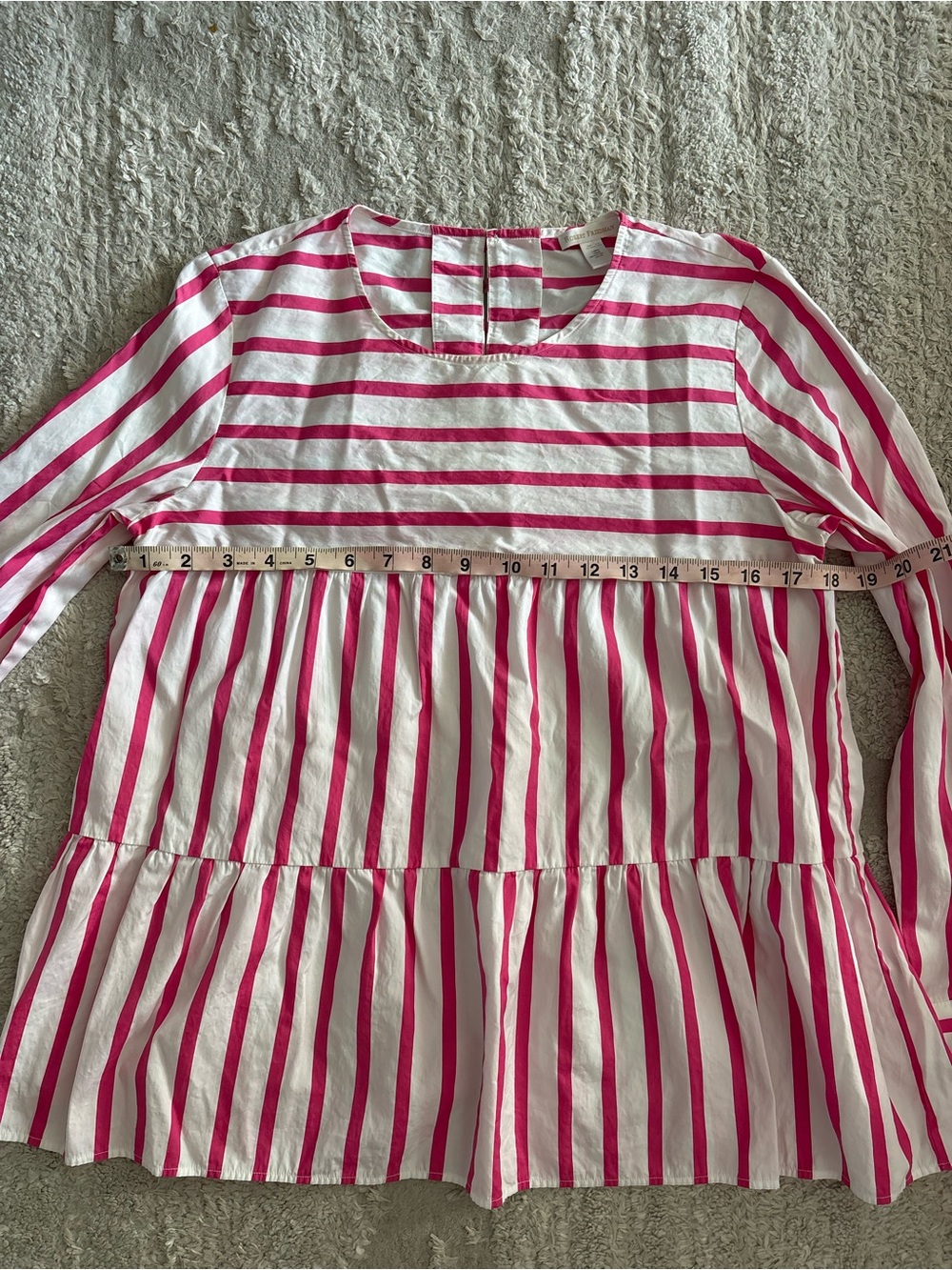 Robert Friedman Pink & White Striped Tiered Peplum Blouse Size M - Picture 5 of 6